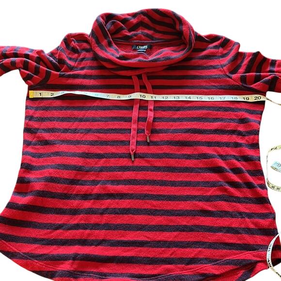 Chaps Denim Size M Red & Navy Striped Top Pullover Cowl Neck Long Sleeves - Picture 7 of 8